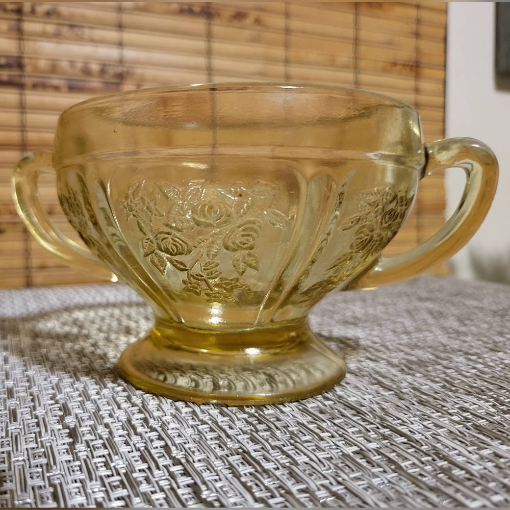 Federal Glass Yellow Cabbage Rose Footed Sugar Bowl~Depression Glass